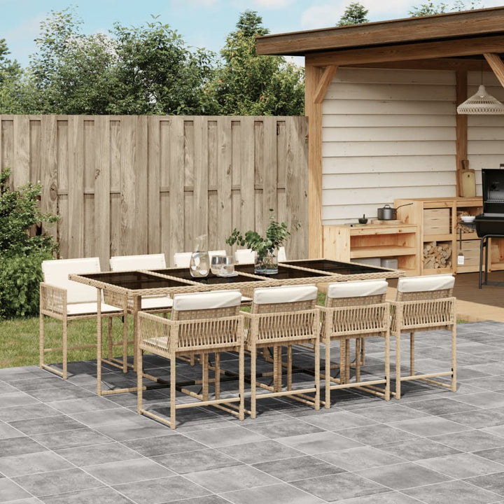 9-delige Tuinset met kussens poly rattan beige