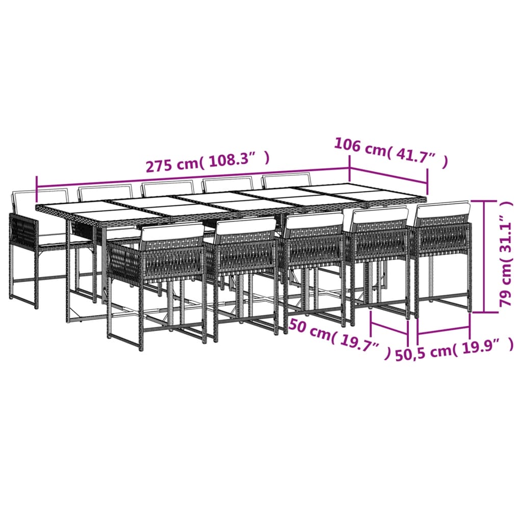 11-delige Tuinset met kussens poly rattan zwart