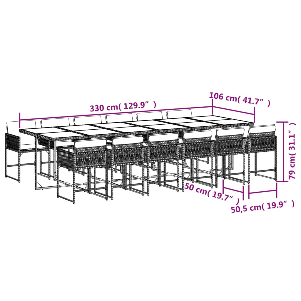 13-delige Tuinset met kussens poly rattan zwart