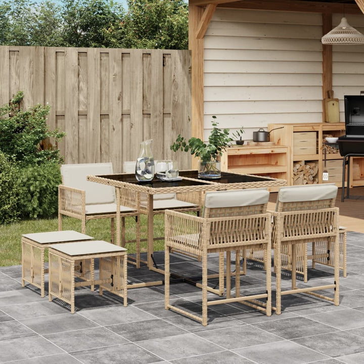 9-delige Tuinset met kussens poly rattan beige