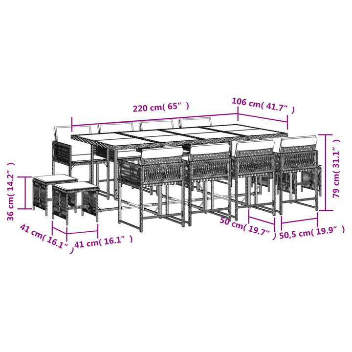 13-delige Tuinset met kussens poly rattan grijs