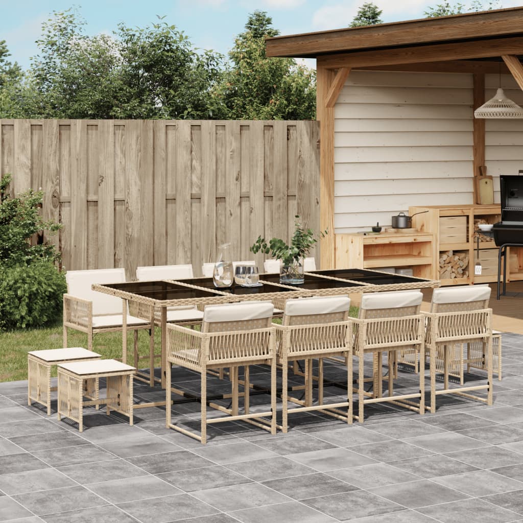 13-delige Tuinset met kussens poly rattan beige