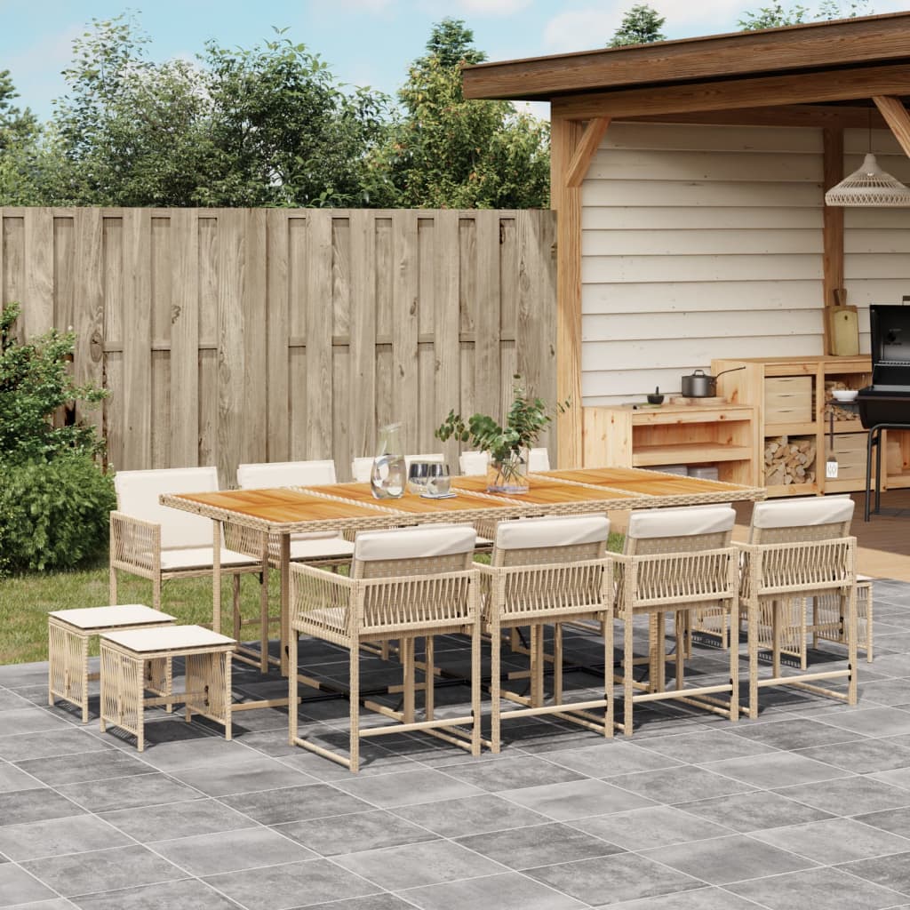 13-delige Tuinset met kussens poly rattan beige