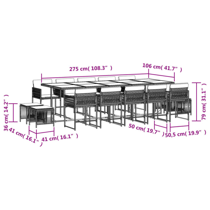 15-delige Tuinset met kussens poly rattan bruin