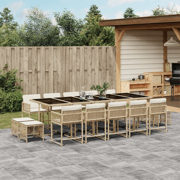 15-delige Tuinset met kussens poly rattan beige