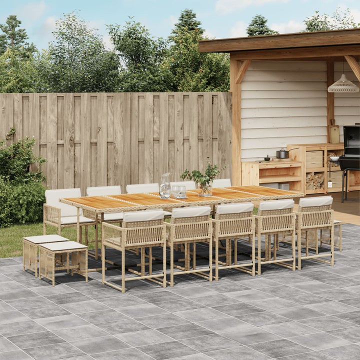 15-delige Tuinset met kussens poly rattan beige