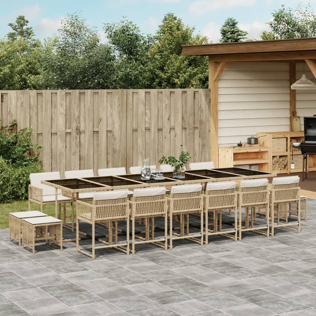 17-delige Tuinset met kussens poly rattan beige