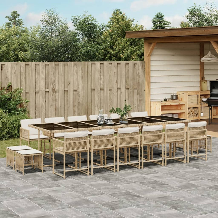 17-delige Tuinset met kussens poly rattan beige