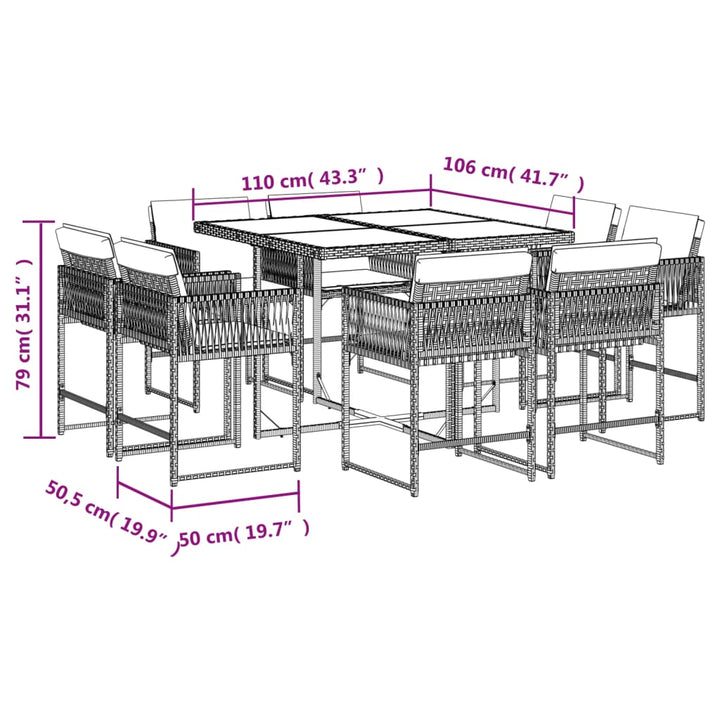 9-delige Tuinset poly rattan zwart