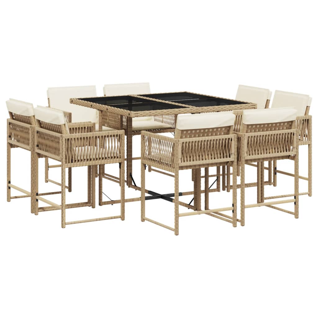 9-delige Tuinset met kussens poly rattan beige