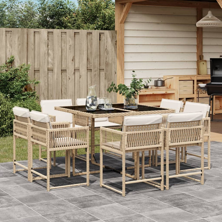 9-delige Tuinset met kussens poly rattan beige