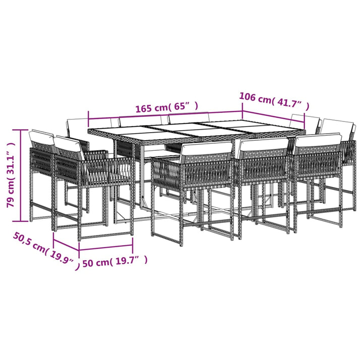 11-delige Tuinset met kussens poly rattan zwart