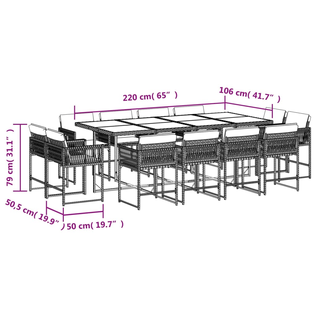 13-delige Tuinset met kussens poly rattan zwart