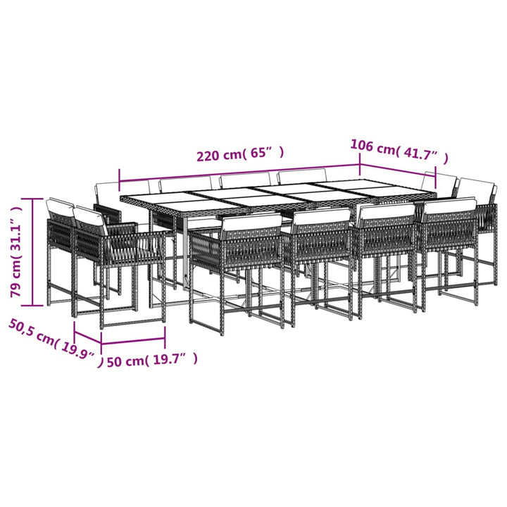 13-delige Tuinset met kussens poly rattan zwart