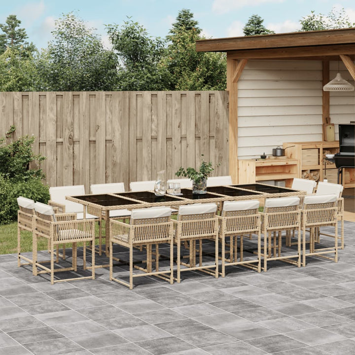 15-delige Tuinset met kussens poly rattan beige