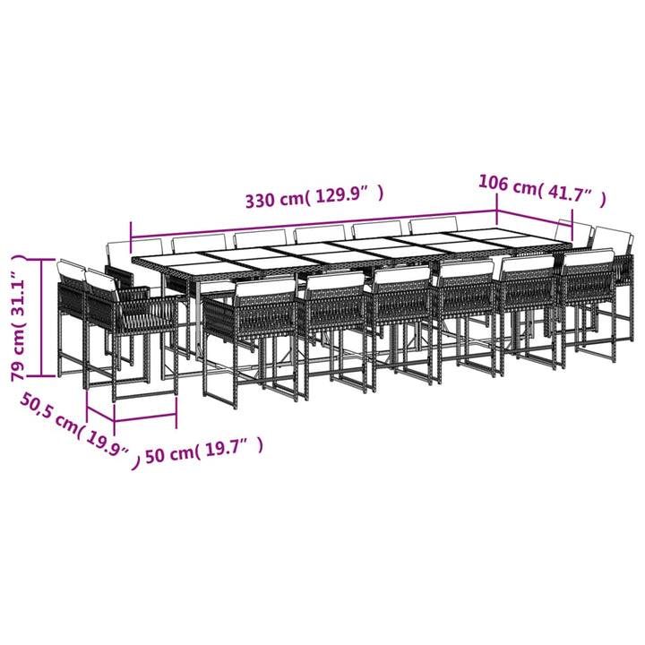 17-delige Tuinset met kussens poly rattan bruin