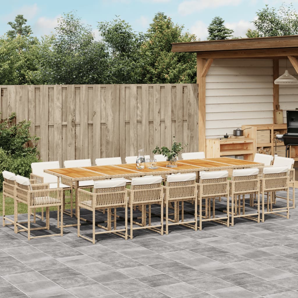 17-delige Tuinset met kussens poly rattan beige