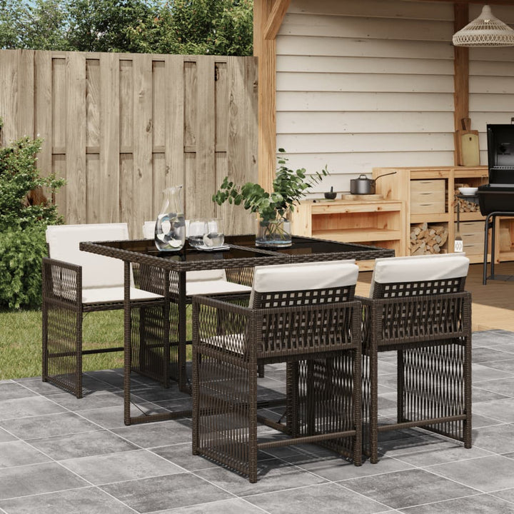 5-delige Tuinset met kussens poly rattan bruin