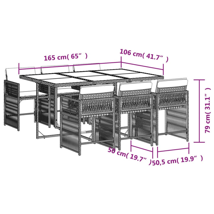 7-delige Tuinset met kussens poly rattan grijs