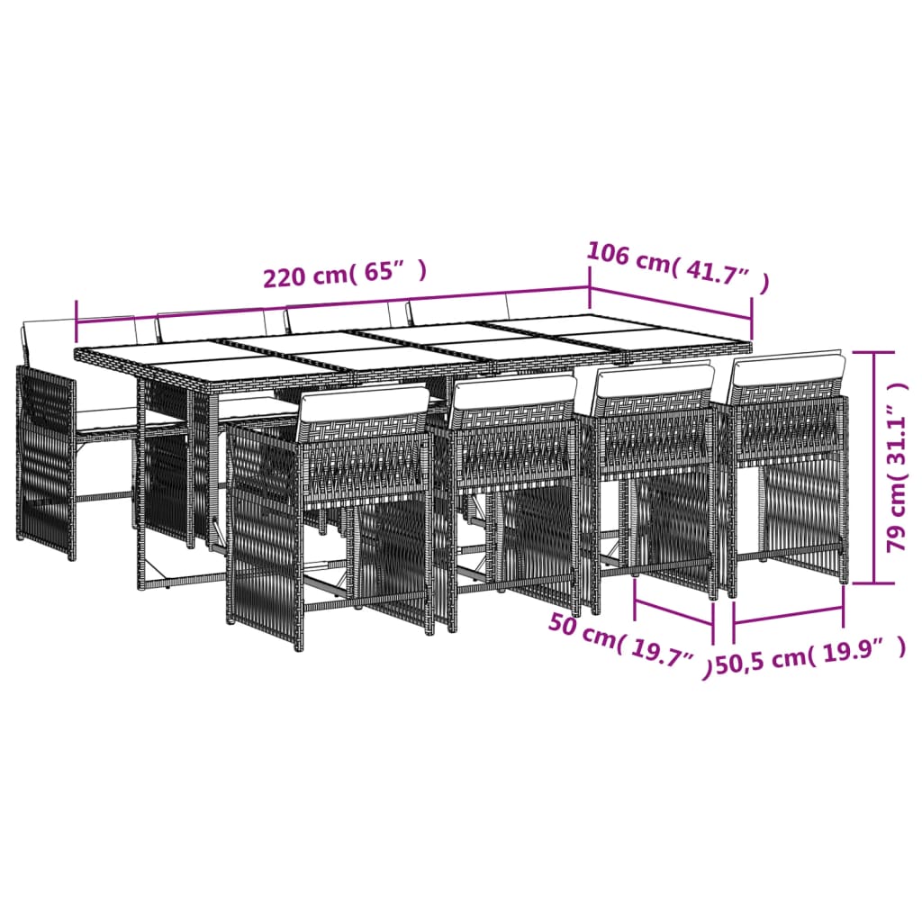 9-delige Tuinset met kussens poly rattan grijs