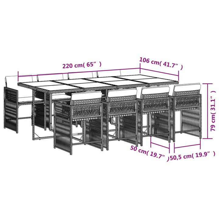 9-delige Tuinset met kussens poly rattan grijs