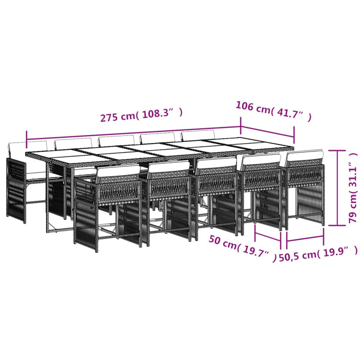 11-delige Tuinset met kussens poly rattan zwart