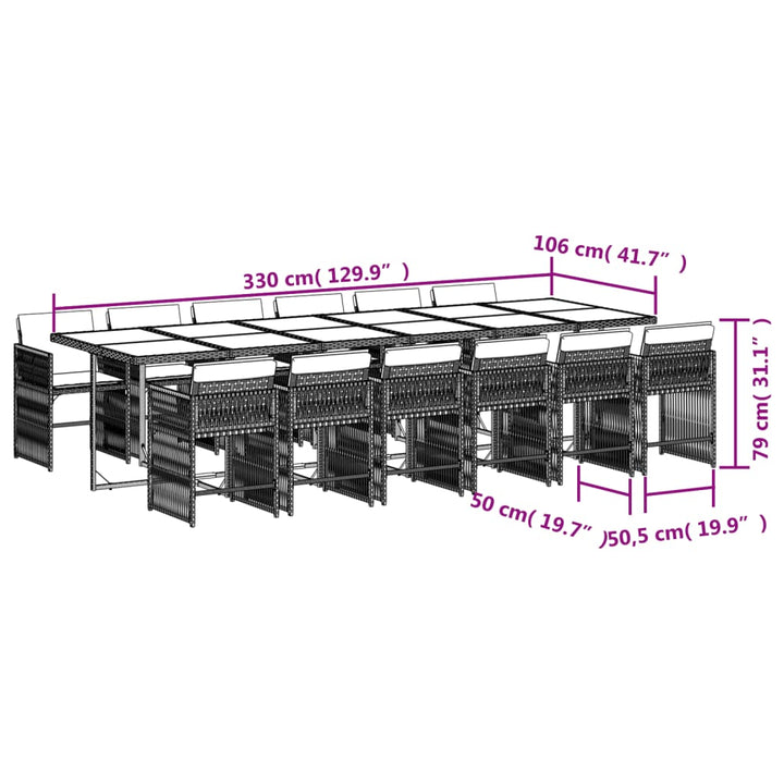 13-delige Tuinset met kussens poly rattan zwart