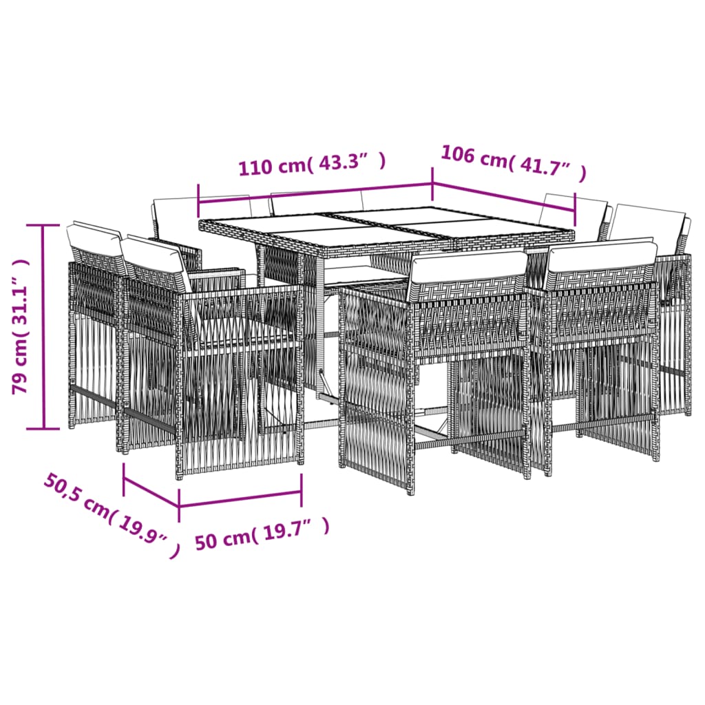 9-delige Tuinset poly rattan zwart