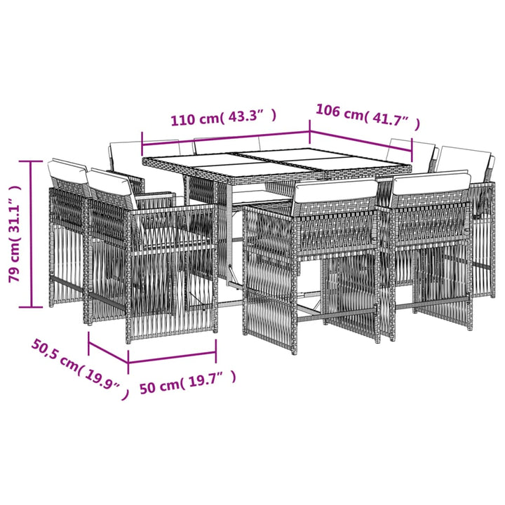 9-delige Tuinset poly rattan zwart