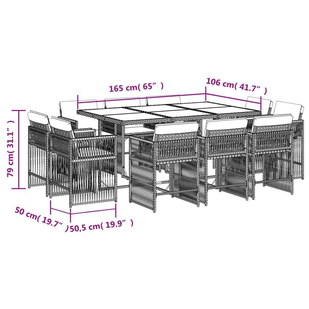 11-delige Tuinset met kussens poly rattan zwart