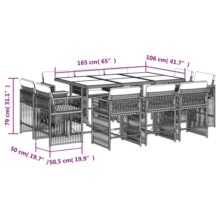 11-delige Tuinset met kussens poly rattan zwart