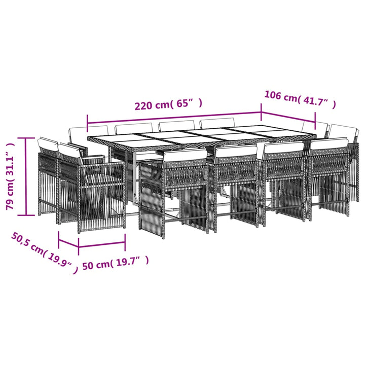 13-delige Tuinset met kussens poly rattan zwart