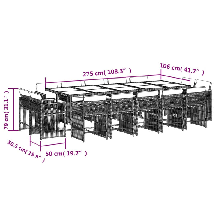 15-delige Tuinset met kussens poly rattan zwart