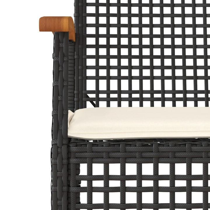 Tuinstoelen 2 st met kussens poly rattan en acaciahout zwart