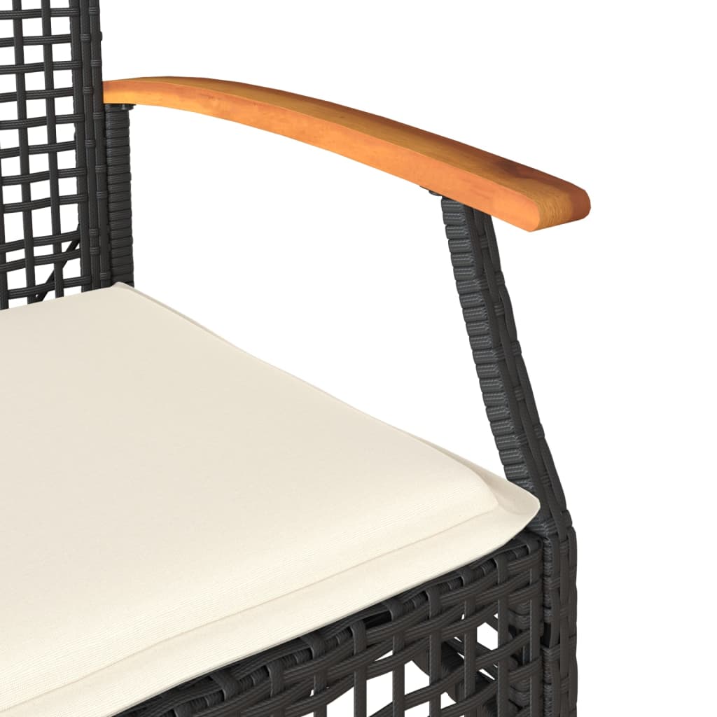 Tuinstoelen 2 st met kussens poly rattan en acaciahout zwart