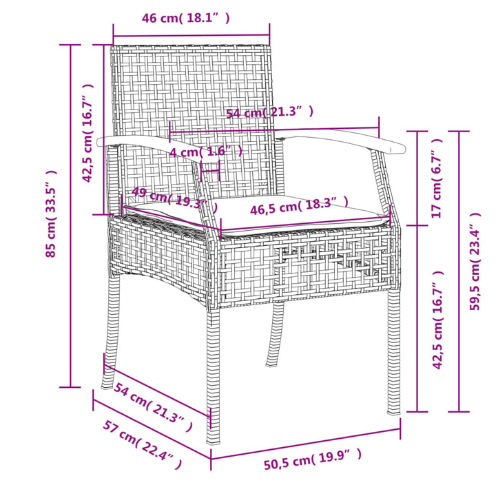 Tuinstoelen 2 st met kussens poly rattan en acaciahout zwart