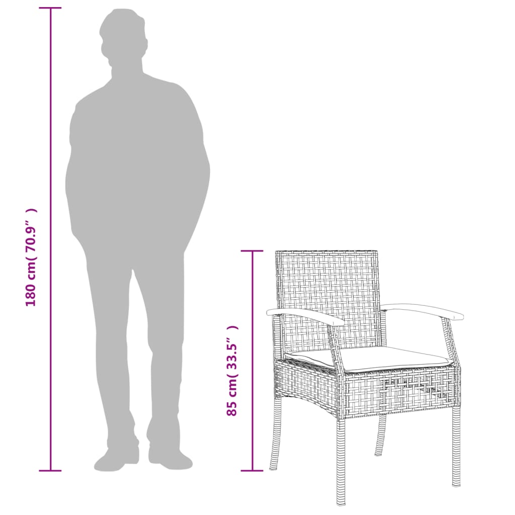 Tuinstoelen 2 st met kussens poly rattan en acaciahout grijs