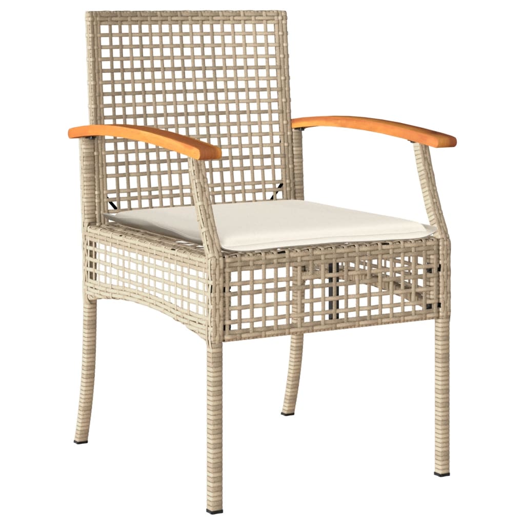 Tuinstoelen 2 st met kussens poly rattan en acaciahout beige