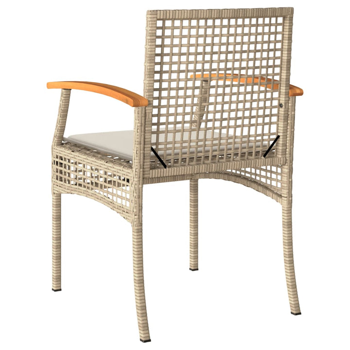 Tuinstoelen 2 st met kussens poly rattan en acaciahout beige