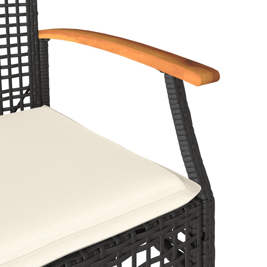 Tuinstoelen 4 st met kussens poly rattan en acaciahout zwart