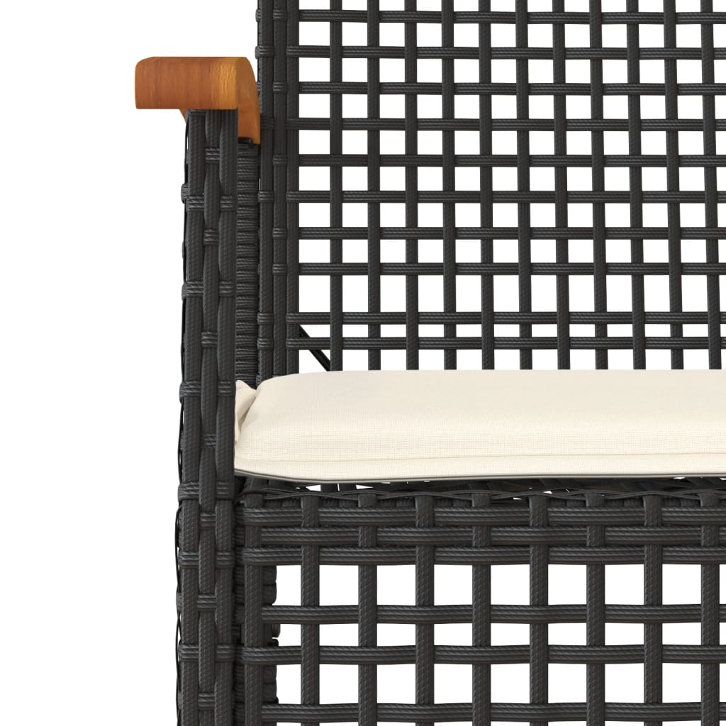 Tuinstoelen 4 st met kussens poly rattan en acaciahout zwart