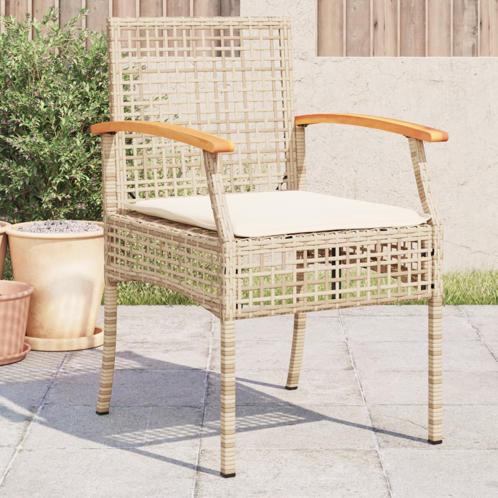 Tuinstoelen 4 st met kussens poly rattan en acaciahout beige