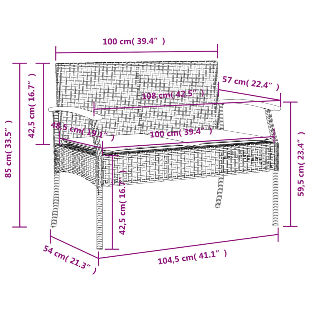 Tuinbank met kussen poly rattan en acaciahout beige