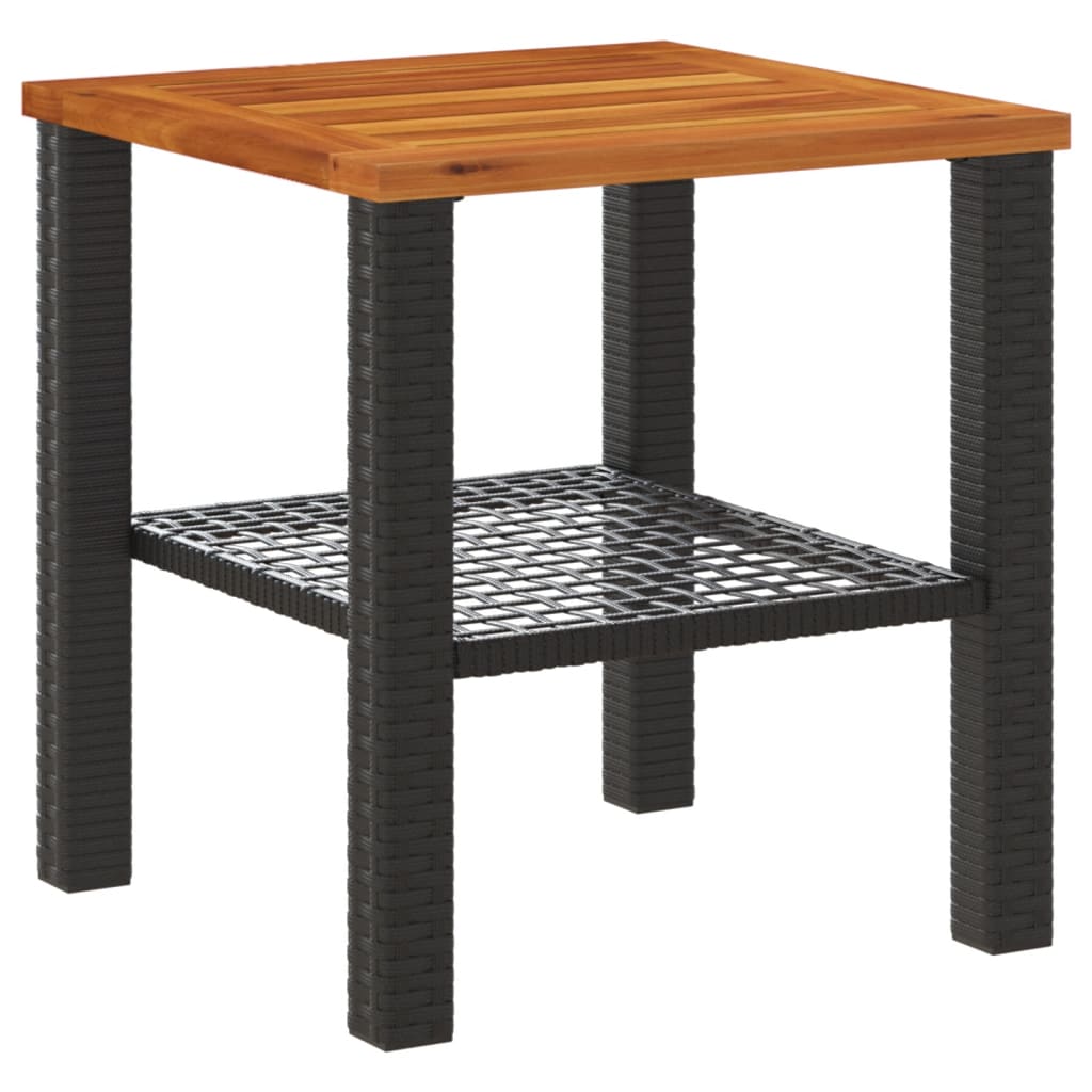 Tuintafel 40x40x42 cm poly rattan en acaciahout zwart