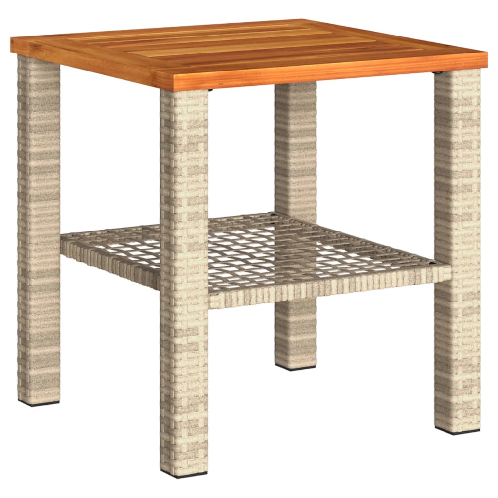 Tuintafel 40x40x42 cm poly rattan en acaciahout beige