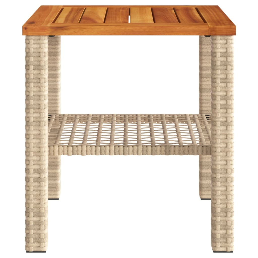 Tuintafel 40x40x42 cm poly rattan en acaciahout beige