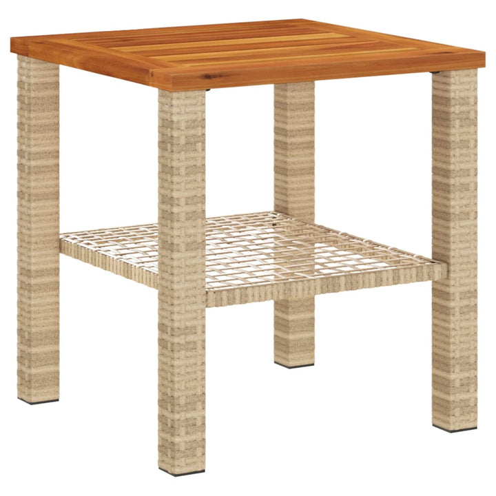 Tuintafel 40x40x42 cm poly rattan en acaciahout beige