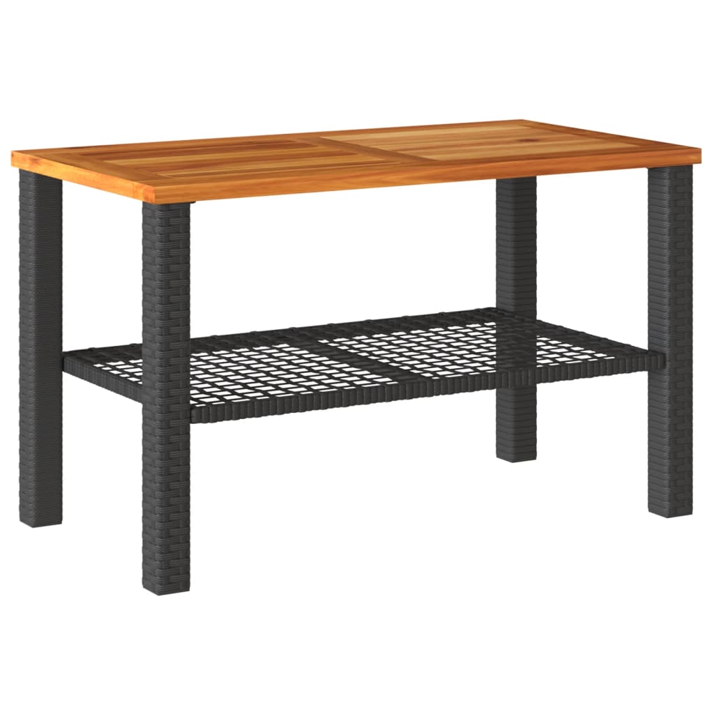 Tuintafel 70x38x42 cm poly rattan en acaciahout zwart