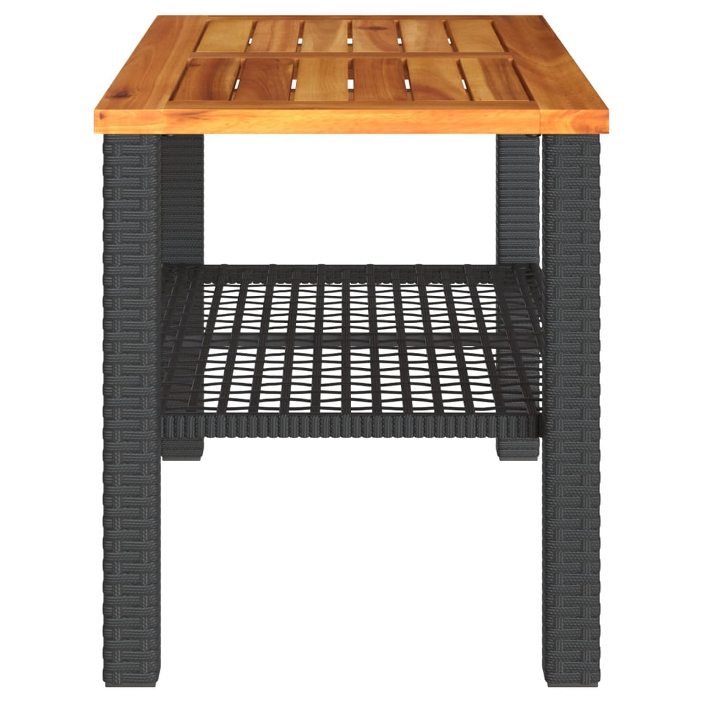 Tuintafel 70x38x42 cm poly rattan en acaciahout zwart