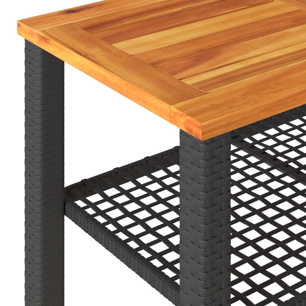 Tuintafel 70x38x42 cm poly rattan en acaciahout zwart